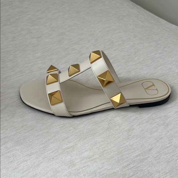 Valentino White and Gold Studded Sandals - Picture 6 of 7